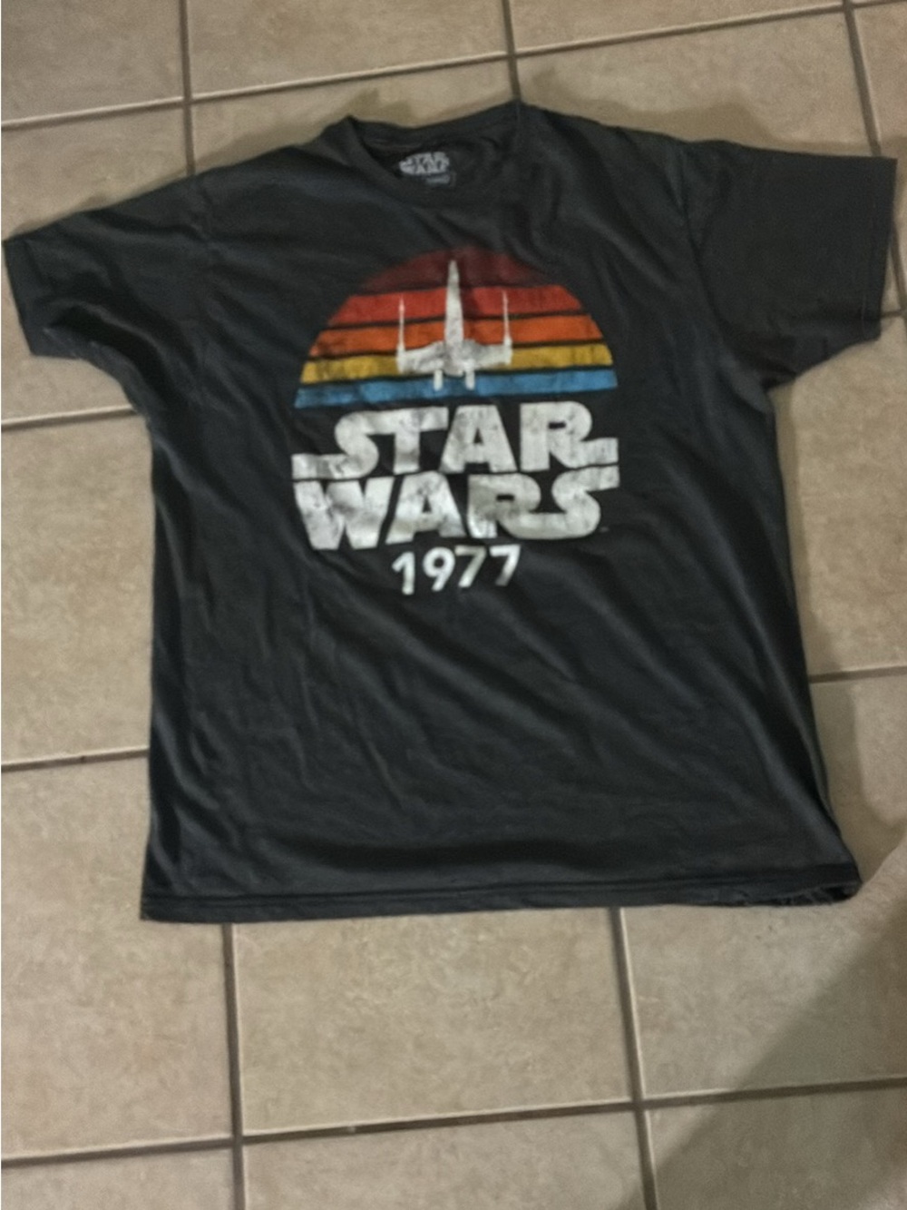 Star Wars Black Tee with Retro Sunset X-Wing Graphic